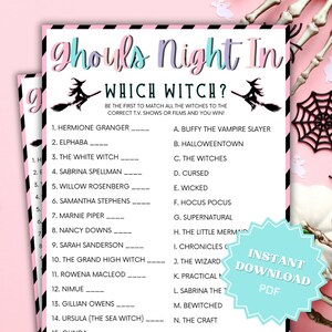 Ghouls Night In Which Witch Trivia Printable Game, Ghouls Night Out, Moms Night Games, Ladies Night Games, Girls Night Games