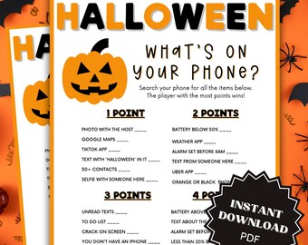 What's On Your Phone Halloween Game Printable, What's In Your Phone, Halloween Games, Halloween Printable Games, Halloween Games For Adults