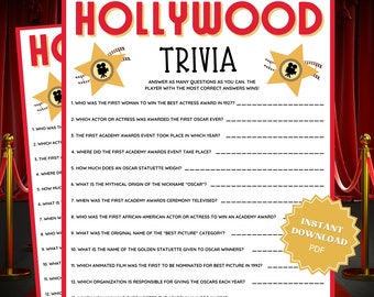 Oscars Party Trivia Game, Academy Awards, Academy Award Party, Oscar Party, Oscars Party Games, Trivia Games, Trivia Printable