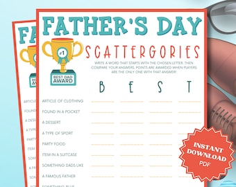 Scattergories Printable Father's Day Game, Word Games, Father's Day Party, Fathers Day Activity, Fathers Day Games, Fathers Day Ideas