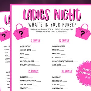 Whats In Your Purse Ladies Night Game, Ladies Night, Ladies Night Out, Girls Night Out, Ladies Night Games, Girls Night Games, Girls Weekend