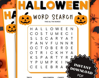 Word Search Halloween Game Printable, Halloween Games, Halloween Games for Kids, Word Games, Halloween Printable Games, Kids Word Search