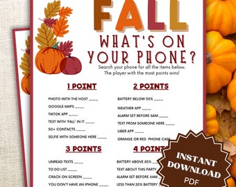 Whats On Your Phone Fall Game Printable, Fall Games For Teens, Fall Games For Adults, Fall Game Printables, Fall Games For Office