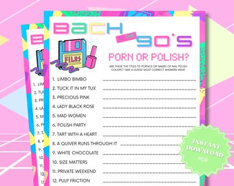 Porn Or Polish 90s Theme Bachelorette Party Game Printable, 90s Bachelorette, 90s Theme Party, Bach To The 90s, Fun Adult Games