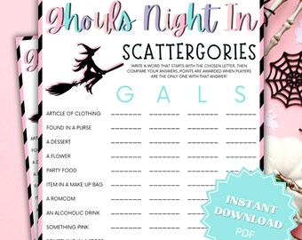 Ghouls Night In Scattergories Printable Word Game, Ghouls Night Out, Moms Night Games, Ladies Night Games, Girls Night Games, Word Games