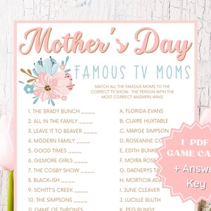 Famous T.V. Moms Trivia Printable Mothers Day Game, Group Games, Trivia ...