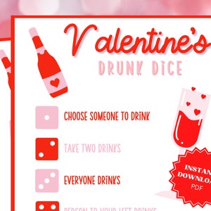Drunk Dice Valentine&#39;s Day Game, Valentine&#39;s Day Couples Game, Couples Date Night, Couples Game Night, Date Night Games, Games For Couples