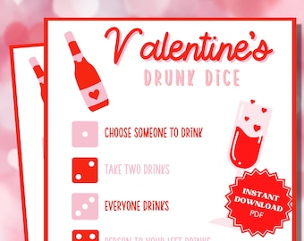 Drunk Dice Valentine's Day Game, Valentine's Day Couples Game, Couples Date Night, Couples Game Night, Date Night Games, Games For Couples