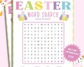 Word Search Printable Easter Game, Entertaining Kids Activity, Family Holiday Game, Printable Word Search Fun