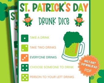 St Patricks Day Drunk Dice Game, St Patricks Games, St Patricks Game, Adult Drinking Games, Beer Games, Drinking Game, Adult Party Games