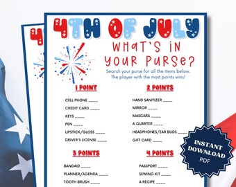 What's In Your Purse 4th of July Game, Purse Game, 4th of July Games Printable, 4th of July Games, Fourth of July Games For Adults