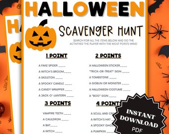 Scavenger Hunt Halloween Printable For Kids, Halloween Games For Kids, Party Games For Kids, Halloween Printable Games