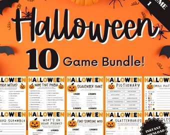 10 Halloween Games Bundle Vol. 1, Trivia Games, Scavenger Hunt, Find Someone Who, What's on Your Phone, Pictionary, Halloween Games Bundle