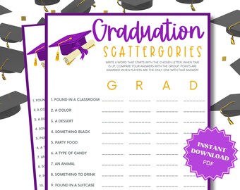 Scattergories Printable Graduation Game, Word Games, Graduation Games, Grad Party Games, Graduation Game, Graduation Party Games