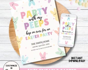 Party With My Peeps Editable Easter Egg Hunt Invitation Template, Easter Egg Hunt Instant Download Invitation, Easter Invitation Bestseller