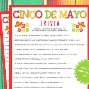 Cinco De Mayo Trivia Printable Cinco De Mayo Game, Group Games, Trivia Games, Adult Party Game, Cinco De Mayo Party, Cinco De Mayo Games