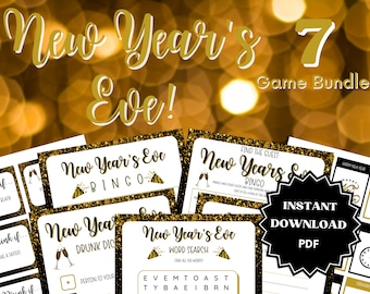 New Year's Eve Game Bundle, Holiday Party Games, Family Party Games, Family Game Night,  Holiday Games, Winter Games, Adult Party Games