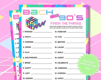 Finish The Phrase 90s Theme Bachelorette Party Game Printable, 90s Bachelorette, 90s Theme Party, Bach To The 90s, Finish My Phrase