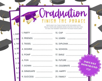 Finish The Phrase Printable Graduation Party Game, Graduation Games, Grad Party Games, Graduation Game, Finish My Phrase, Group Party Games