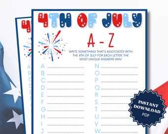 A-Z 4th of July Game, 4th of July Games, Word Game, 4th of July Party, 4th of July Games for Kids, 4th of July Games Printable