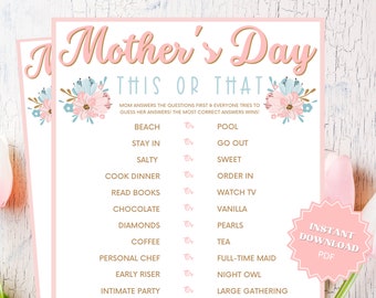 This Or That Printable Mother's Day Game, Mothers Day Games, Mothers Day Party, Mothers Day Activity, Mothers Day Brunch, Would You Rather