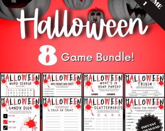 8 Halloween Games Bundle Vol. 1, Trivia Games, Candy Dice Game, Who Knows Who Best, Kids Word Search, Purse Game, Halloween Game Bundle