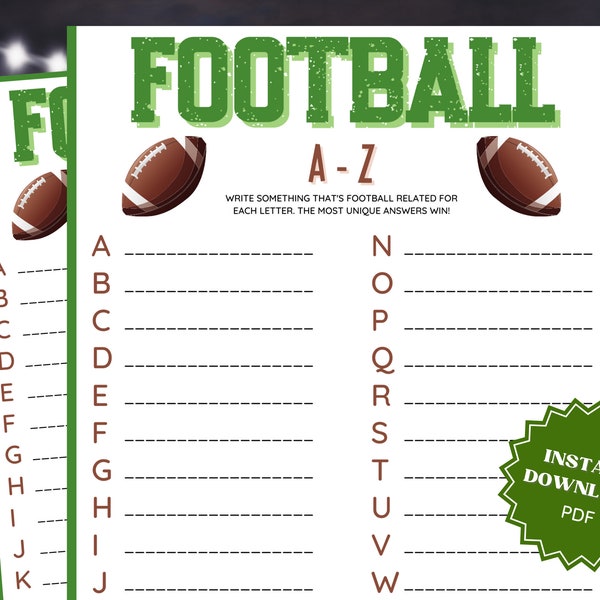 Football A-Z Super Bowl Party Word Game, Family Party Game, Group Games, Virtual Games, Super Bowl Games, Super Bowl Game, Word Games
