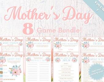 Printable Mother's Day Games 8 Game Bundle Vol. 1, Trivia Games, Candy Dice Game, All About My Mom, Kids Word Search, Purse Game