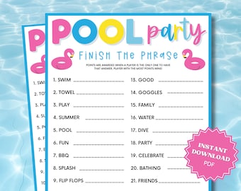 Finish The Phrase Pool Party Printable Game, Finish My Phrase, Pool Party Games, Pool Party Games for Kids, Group Games, Pool Party Ideas