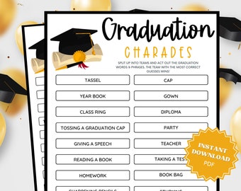 Charades Graduation Party Game Printable, Graduation Games, Grad Party Games, Charades For Kids, Charades For Adults, Group Party Games