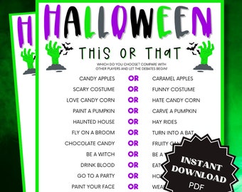 This Or That Halloween Game Printable, Halloween Games, Halloween Printable Games, Would You Rather, Halloween Games For Teens