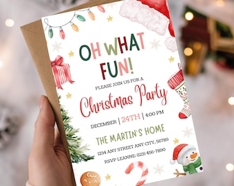 Christmas Party Invitation | 'Oh What Fun' Kids Holiday Card (Canva Template)