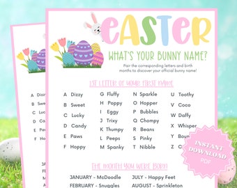 What's Your Bunny Name Printable Easter Game, Printable Easter Games, Easter Game For Kids, Group Games, Family Party Game