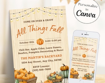 Editable Fall Party Invitation: Friendsgiving, Halloween, Harvest (Instant Download)