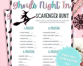 Ghouls Night In Scavenger Hunt Printable Halloween Game, Ghouls Night Out, Moms Night Games, Ladies Night Games, Girls Night Games