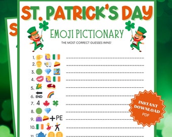 St Patricks Day Emoji Pictionary Game, St Patricks Games, St Patricks Game, Family Party Game, Emoji Game, Emoji Pictionary, Pictionary Game