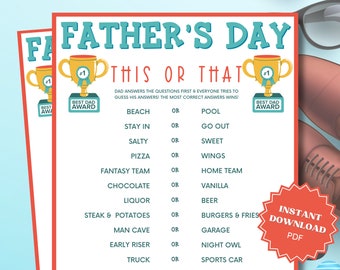 This Or That Printable Father's Day Game, Fathers Day Games, Fathers Day Party, Fathers Day Activity, Fathers Day Games, Would You Rather