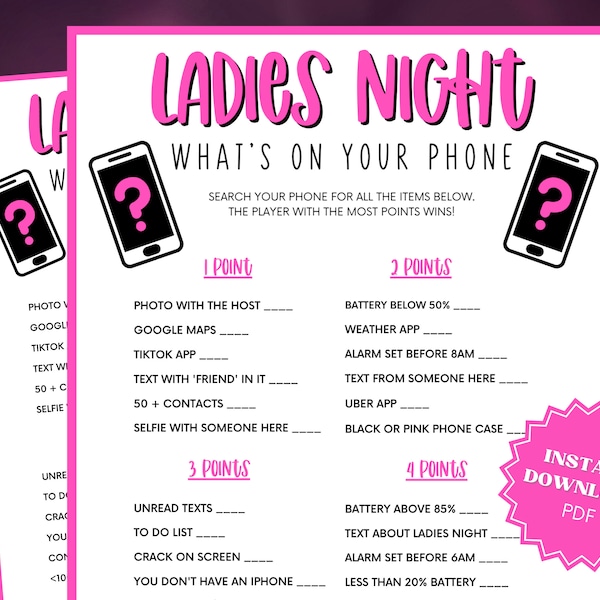 Whats On Your Phone Ladies Night Game, Ladies Night Out, Girls Night Out, Ladies Night Games, Girls Night Games, Whats In Your Phone