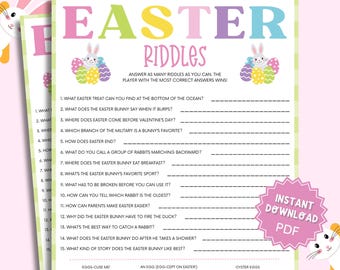 Easter Riddles Printable Game for Kids, Fun Easter Activities, Trivia Jokes, Family Games, Printable Easter Games, Instant Download