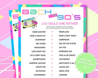 XXX Would She Rather Printable 90s Theme Bachelorette Party Game, Bach To The 90s, 90s Theme Party, 90s Nostalgia, 90s Party Theme