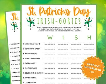 St. Patricks Day Scattergories Game, St Patricks Games, St Patricks Game, Scattergories, Word Games, Family Party Game, Classroom Games