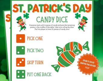 St Patricks Day Candy Dice Game, St Patricks Games, St Patricks Game, Classroom Games, Family Party Game, Family Game Night, Dice Game