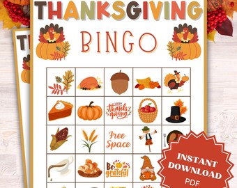 Thanksgiving Bingo Game Cards for Kids, Thanksgiving Game Printable, Fall Bingo, Printable Bingo Game, Thanksgiving Bingo Games