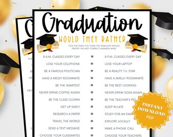 This Or That Printable Graduation Party Game, Graduation Games, Grad party Games, Graduation Game, Graduation Party Games, Would You Rather