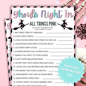 Ghouls Night In Trivia Game: All Things Pink (Printable Digital Download)