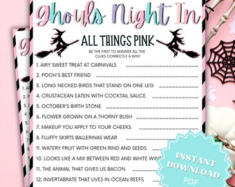 Ghouls Night In All Things Pink Trivia Printable Game, Ghouls Night Out, Moms Night Games, Ladies Night Games, Girls Night Games