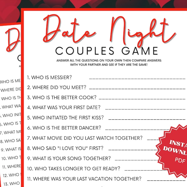 Date Night Couples Game, Couples Night, Couples Date Night, Couples Game Night, Date Night Games, Games For Couples, Couples Quiz