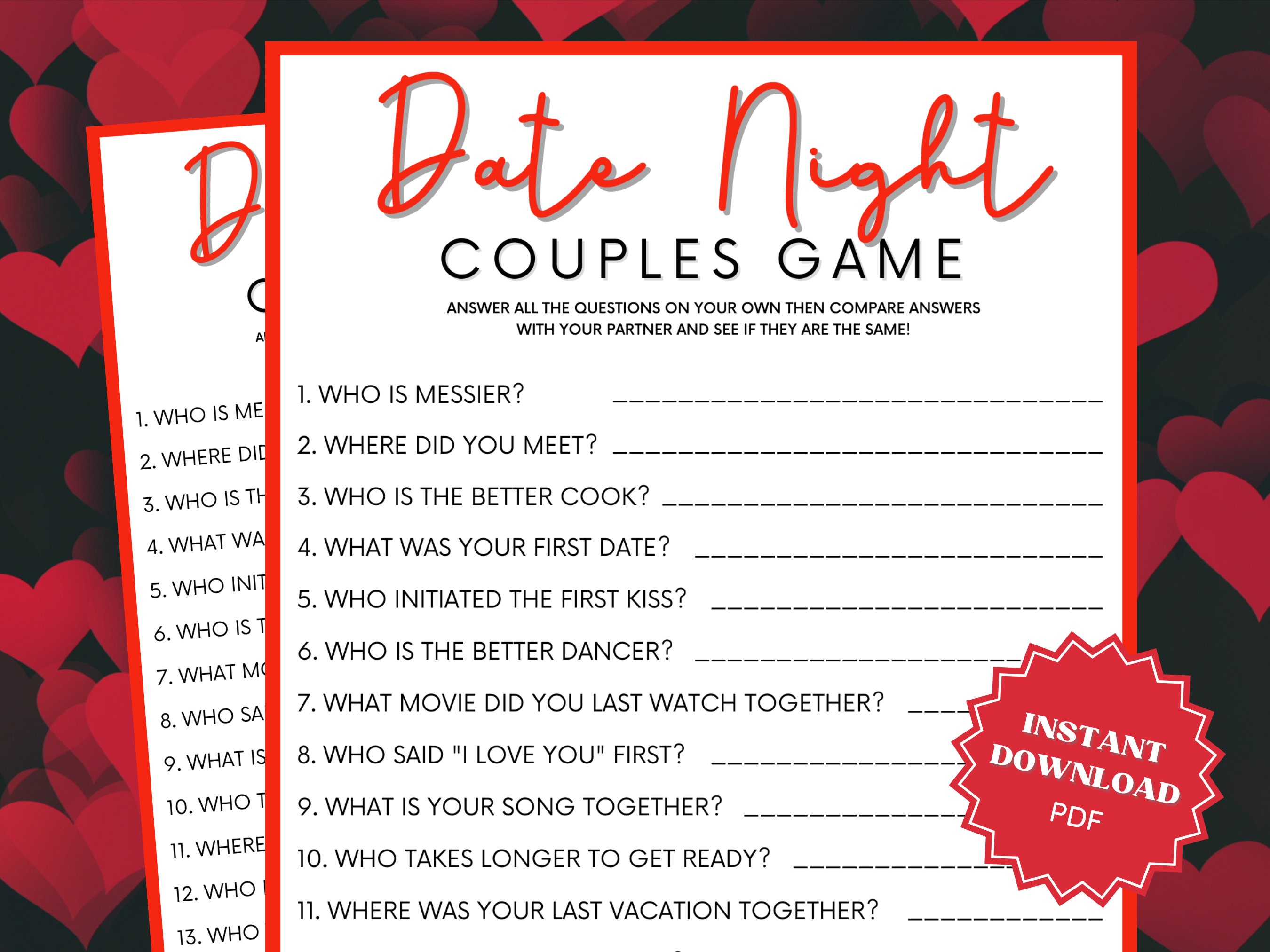 Couple Games Printable, Date Night Games, Marriage Anniversary Games, Fun  Party Games for Couples, Valentines Day Games, Couples Night Games 