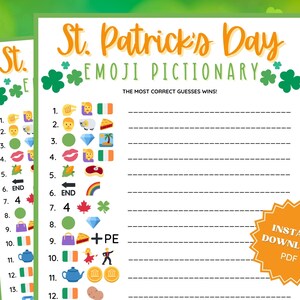 St Patricks Day Emoji Pictionary Game, St Patricks Games, St Patricks Game, Family Party Game, Emoji Game, Emoji Pictionary, Pictionary Game