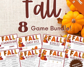 8 Fall Games Bundle Vol 2, Fall Games For Kids, Fall Games For Adults, Fall Game Bundle, Fall Games For Teens, Scavenger Hunt, Candy Dice